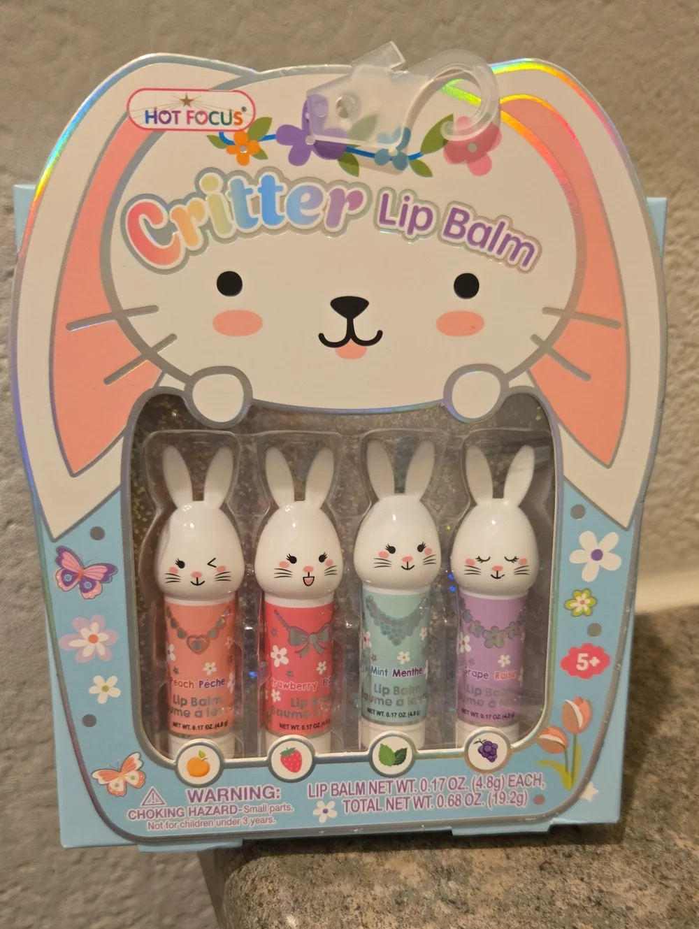 Critter Bunny Lip Balm Set — Pink, Coral, Mint & Lavender Set of 4 Nwt